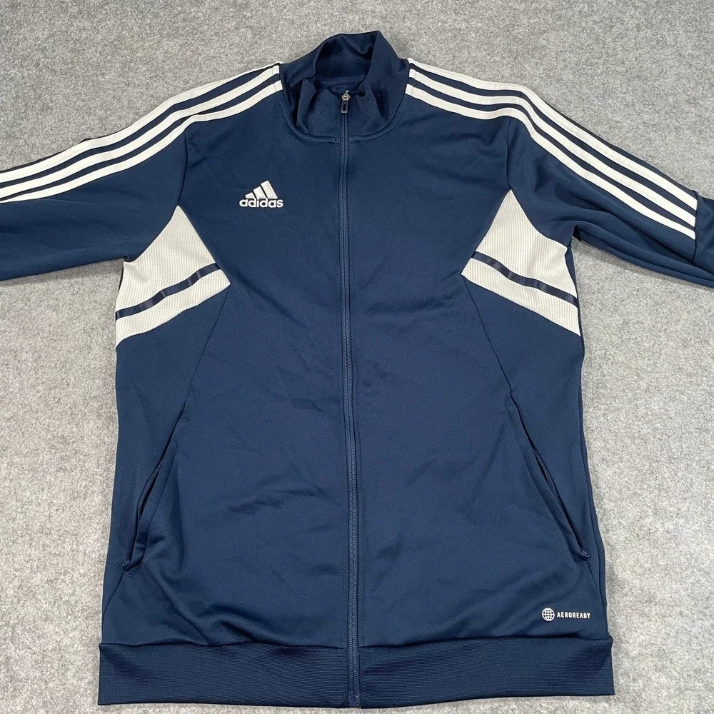 Adidas AEROREADY Mens Jacket L Navy Blue Striped AEROREADY performance fabric